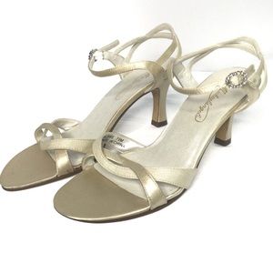 Michaelangelo Gold Strappy Mid Heel Sandals